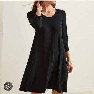 Garnet Hill Seameded Knit Trapeze Dress Women Black Jersey SzM Minimalist